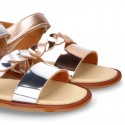 Laminated leather girl sandal shoes with BRAIDED design.