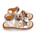 Laminated leather girl sandal shoes with BRAIDED design.