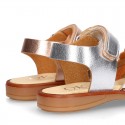 Laminated leather girl sandal shoes with BRAIDED design.