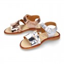 Laminated leather girl sandal shoes with BRAIDED design.