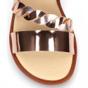 Laminated leather girl sandal shoes with BRAIDED design.