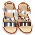 Laminated leather girl sandal shoes with BRAIDED design.