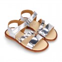 Laminated leather girl sandal shoes with BRAIDED design.