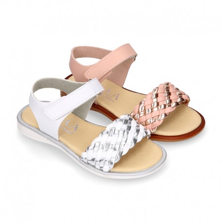 Nappa leather girl sandal shoes with BRAIDED design.