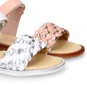 Nappa leather girl sandal shoes with BRAIDED design.