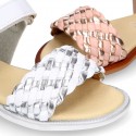 Nappa leather girl sandal shoes with BRAIDED design.