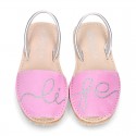 Soft leather girl Menorquina sandals with rear strap and LETTERS design.