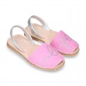 Soft leather girl Menorquina sandals with rear strap and LETTERS design.