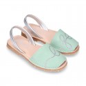 Soft leather girl Menorquina sandals with rear strap and LETTERS design.