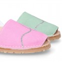 Soft leather girl Menorquina sandals with rear strap and LETTERS design.