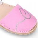 Soft leather girl Menorquina sandals with rear strap and LETTERS design.