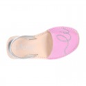 Soft leather girl Menorquina sandals with rear strap and LETTERS design.