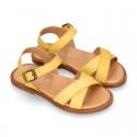 EXTRA SOFT Nappa leather Girl sandal shoes with crossed straps design.