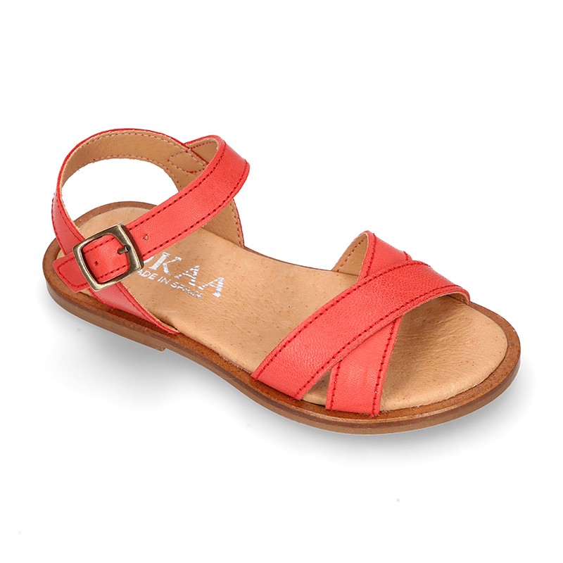 Leather zirinas in various colors with crossed straps - Sandals for women