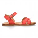 EXTRA SOFT Nappa leather Girl sandal shoes with crossed straps design.