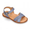 EXTRA SOFT Nappa leather Girl sandal shoes with crossed straps design.