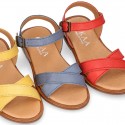 EXTRA SOFT Nappa leather Girl sandal shoes with crossed straps design.