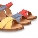 EXTRA SOFT Nappa leather Girl sandal shoes with crossed straps design.