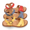 EXTRA SOFT Nappa leather Girl sandal shoes with crossed straps design.