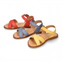 EXTRA SOFT Nappa leather Girl sandal shoes with crossed straps design.