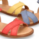 EXTRA SOFT Nappa leather Girl sandal shoes with crossed straps design.