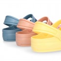 Kids jelly shoes with OLA MC CLOG design for beach and pool use.