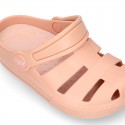 Kids jelly shoes with OLA MC CLOG design for beach and pool use.