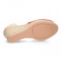 Suede leather women wedge espadrille shoes with MULTICOLORED RIBBONS.