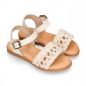 Nappa leather girl sandal shoes with RAFFIA design.