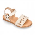 Nappa leather girl sandal shoes with RAFFIA design.