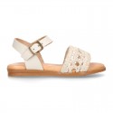 Nappa leather girl sandal shoes with RAFFIA design.