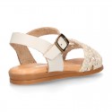 Nappa leather girl sandal shoes with RAFFIA design.