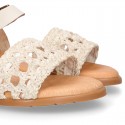 Nappa leather girl sandal shoes with RAFFIA design.