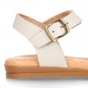 Nappa leather girl sandal shoes with RAFFIA design.