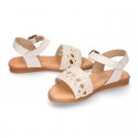 Nappa leather girl sandal shoes with RAFFIA design.