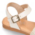 Nappa leather girl sandal shoes with RAFFIA design.