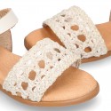 Nappa leather girl sandal shoes with RAFFIA design.