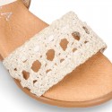 Nappa leather girl sandal shoes with RAFFIA design.