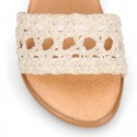 Nappa leather girl sandal shoes with RAFFIA design.