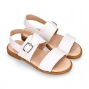 SHINY Nappa Leather Girl Sandal shoes with buckle fastening.