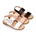 SHINY Nappa Leather Girl Sandal shoes with buckle fastening.