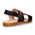 SHINY Nappa Leather Girl Sandal shoes with buckle fastening.