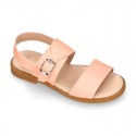 SHINY Nappa Leather Girl Sandal shoes with buckle fastening.