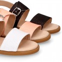 SHINY Nappa Leather Girl Sandal shoes with buckle fastening.