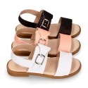 SHINY Nappa Leather Girl Sandal shoes with buckle fastening.