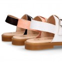 SHINY Nappa Leather Girl Sandal shoes with buckle fastening.