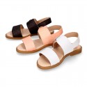 SHINY Nappa Leather Girl Sandal shoes with buckle fastening.