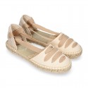 PIQUE Cotton Canvas Girl espadrille shoes with ties closure design in trendy colors.