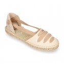 PIQUE Cotton Canvas Girl espadrille shoes with ties closure design in trendy colors.