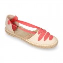 PIQUE Cotton Canvas Girl espadrille shoes with ties closure design in trendy colors.